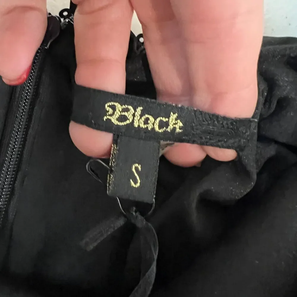 BLACK Mini Dress Small Black Sequined Short Sleeve Open Back Cocktail - Picture 9 of 12
